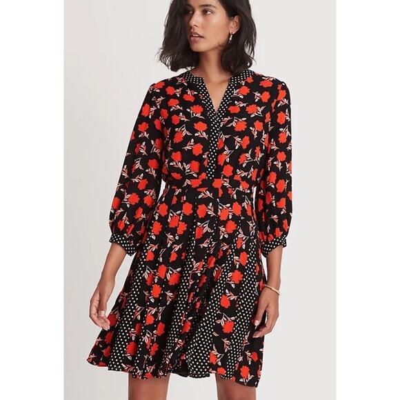 Ann Taylor Dresses & Skirts - Ann Taylor Black and Red Floral Mini Dress